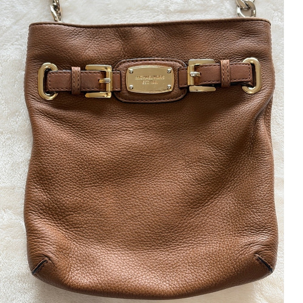 Michael Kors Brown Hamilton Pebbled Leather Crossbody Bag Womens Small Excellent